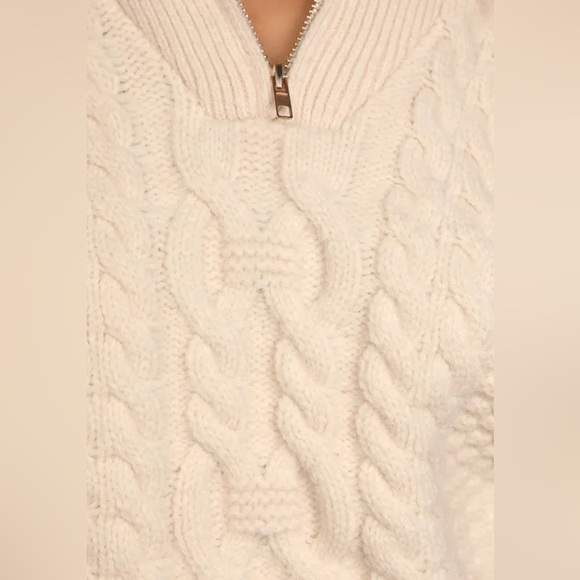 Lulus Cozy Weather Cream Cable Knit Quarter Zip Sweater S - Picture 3 of 4